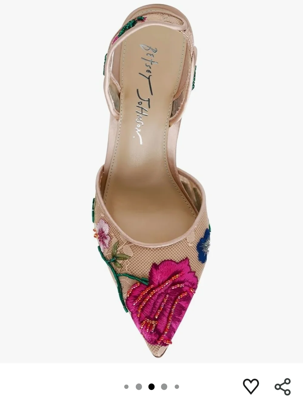 Betsey Johnson Womens' April - Pink Embroidered Pointed-Toe Slingback Heel - Picture 1 of 8